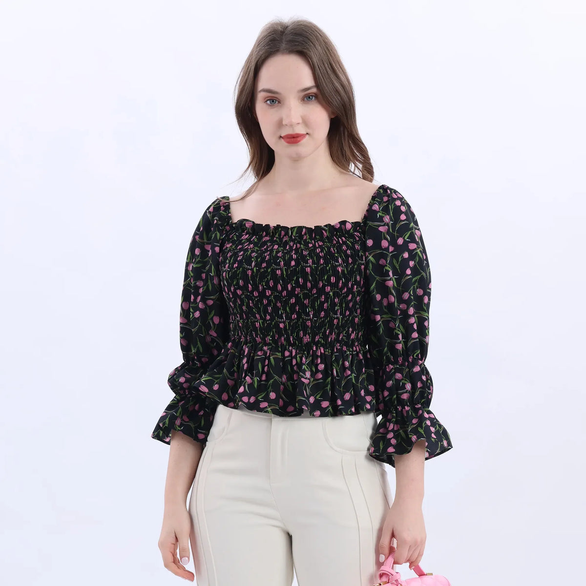 Floral Fashion Blouse For Women Black Image