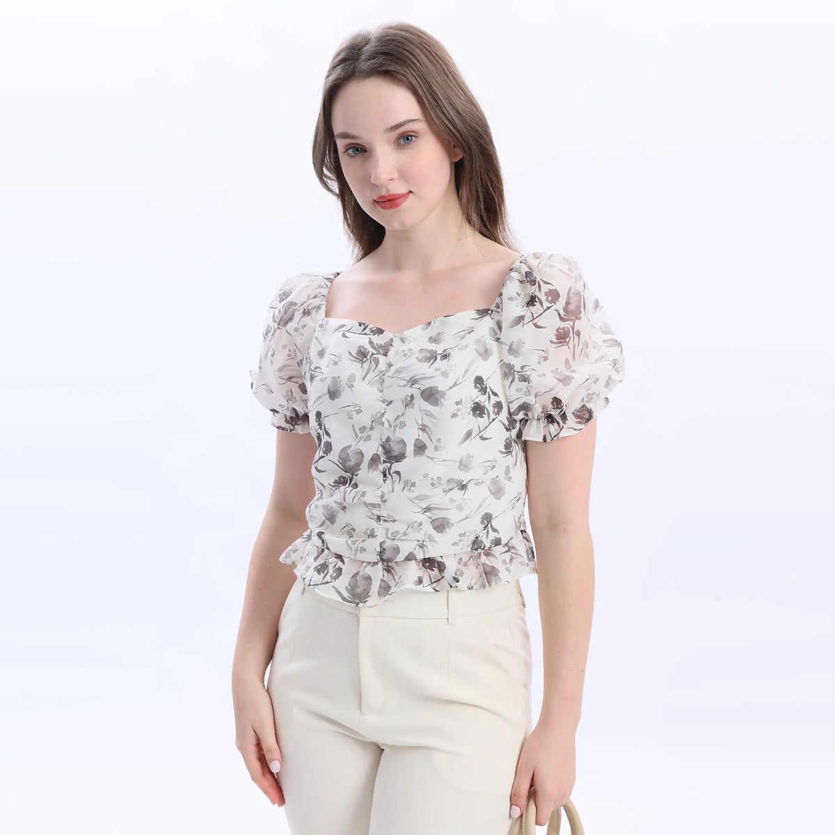 Floral Fashion Blouse For Women Gray Image