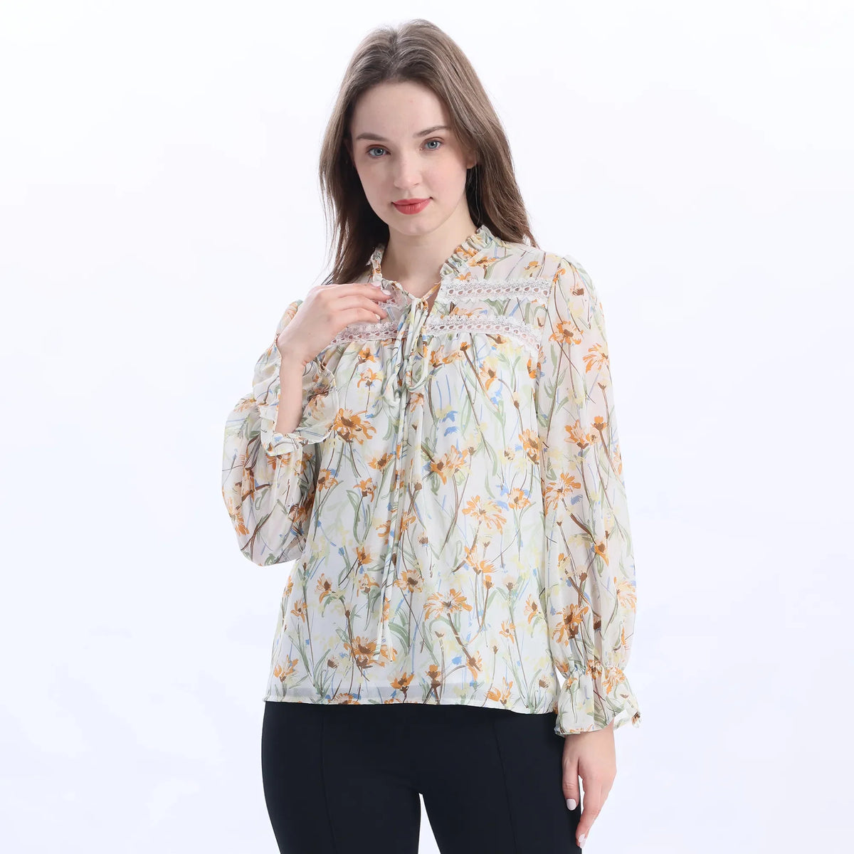 Floral Fashion Blouse For Women Beige Image