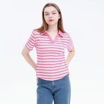 Pattern Street Look Polo Shirt For Women Pink Image
