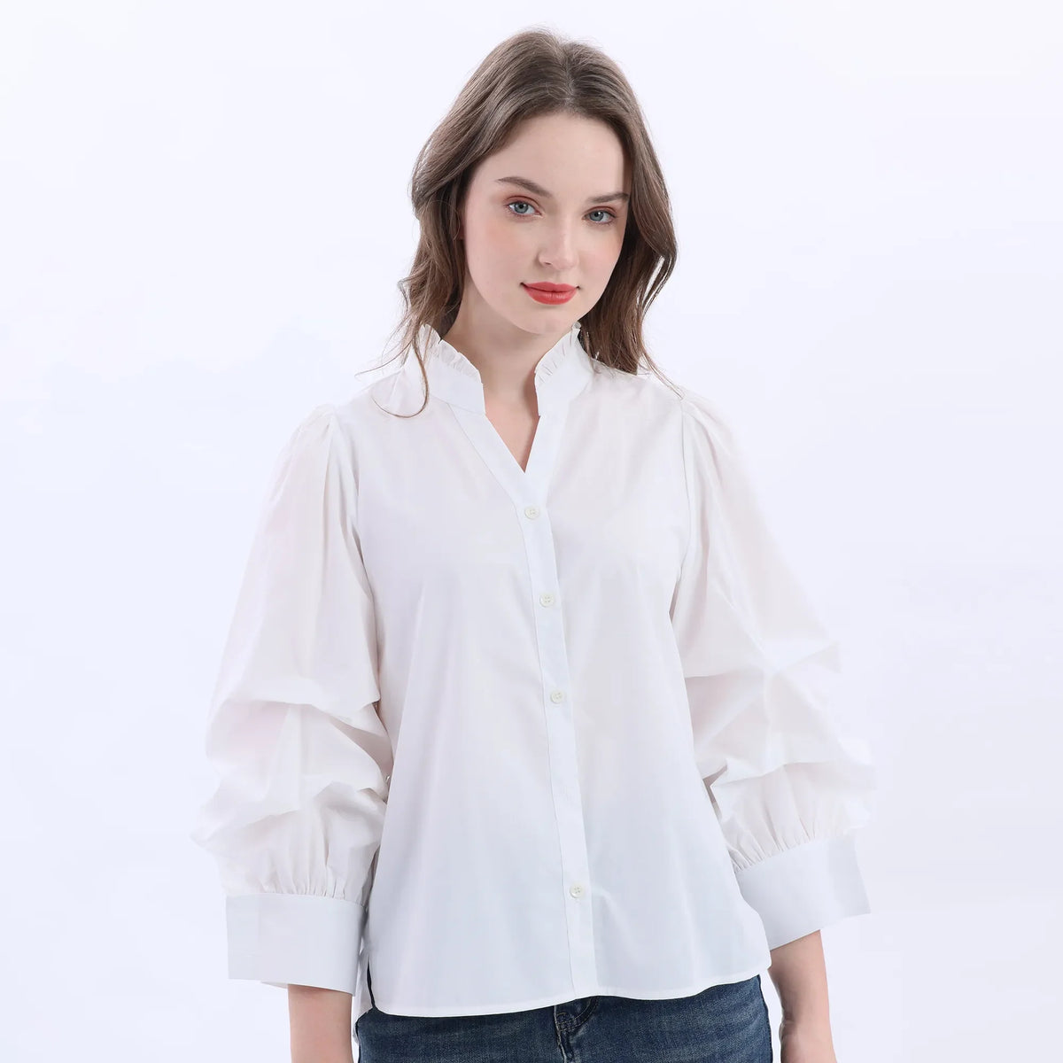 Puff Sleeve Classic Shirt For Women