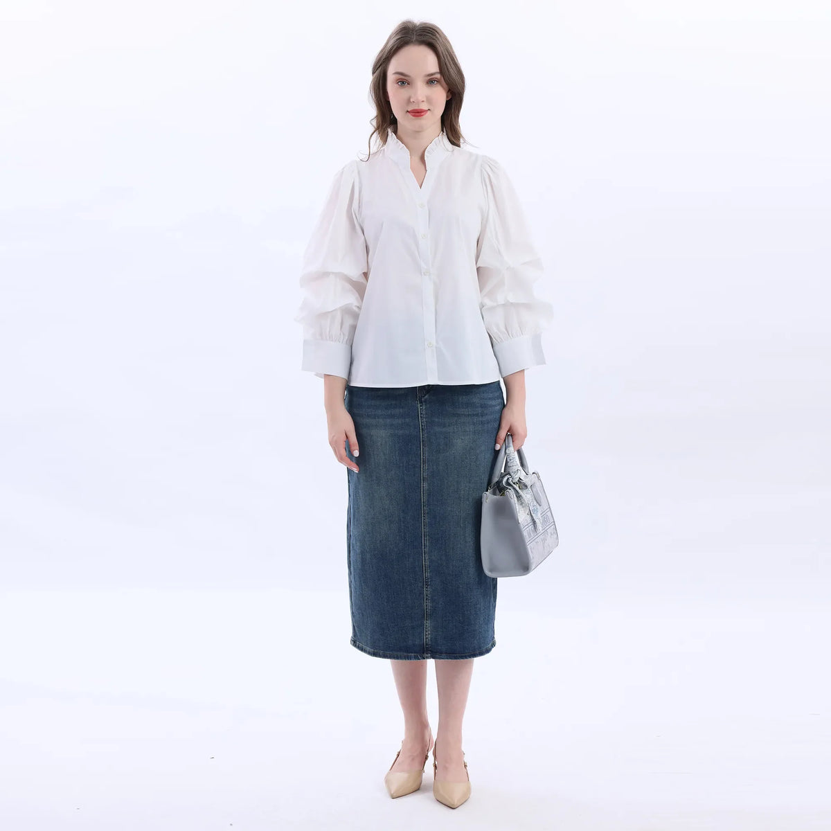 Puff Sleeve Classic Shirt For Women