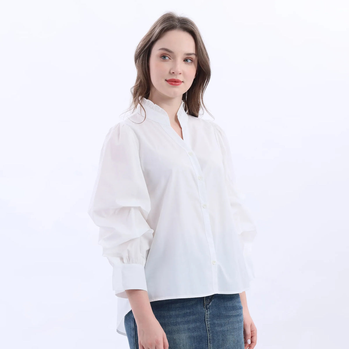 Puff Sleeve Classic Shirt For Women