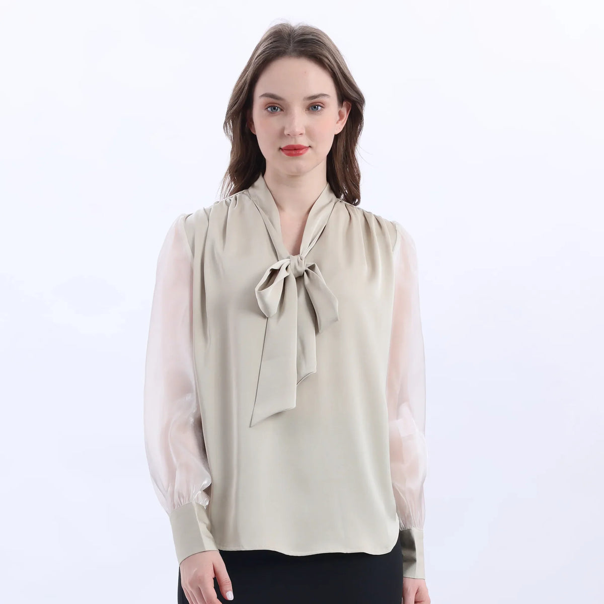 Loose Fit Transparent Sleeve Blouse For Women Beige Image