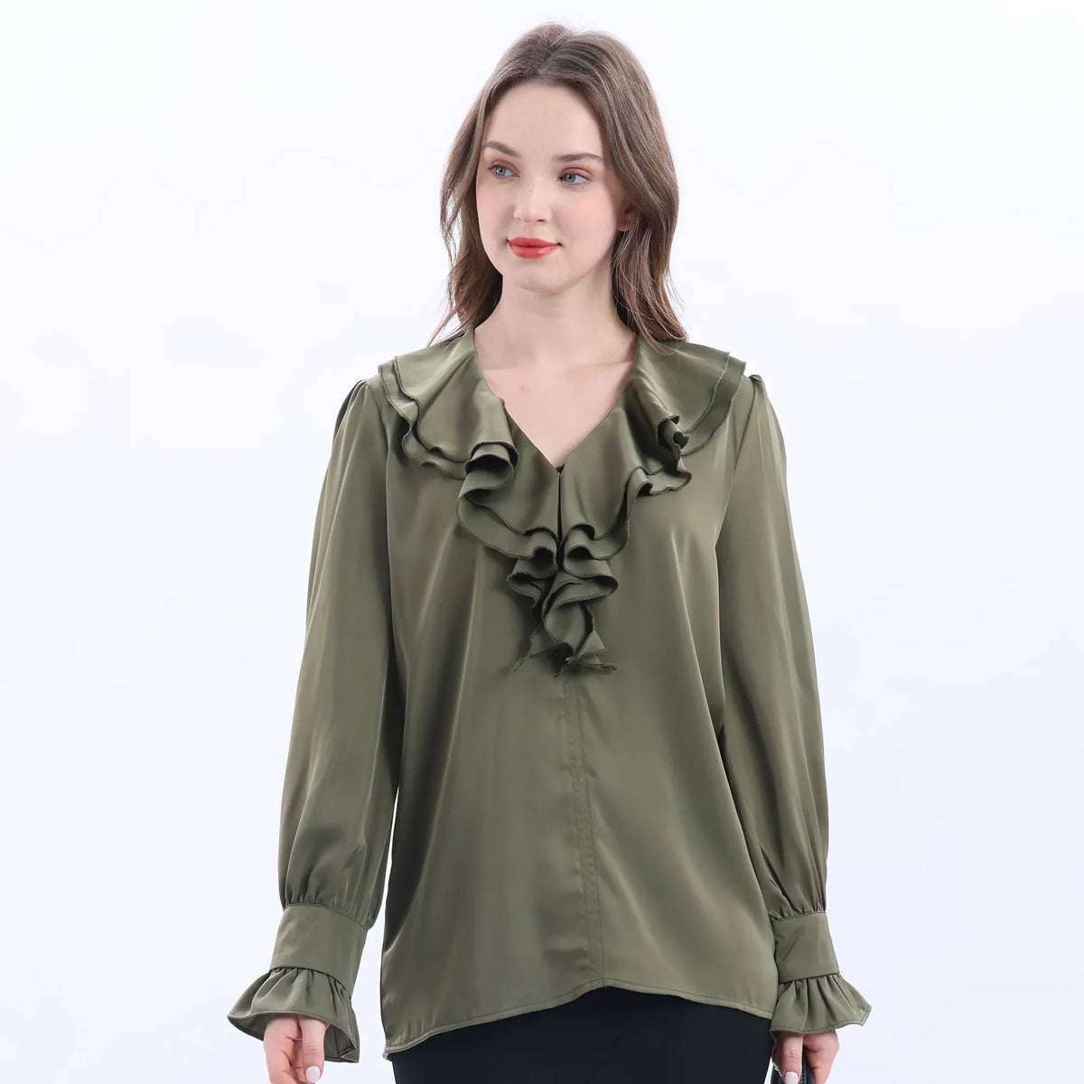 Plain Classic Blouse For Women Army Green Image