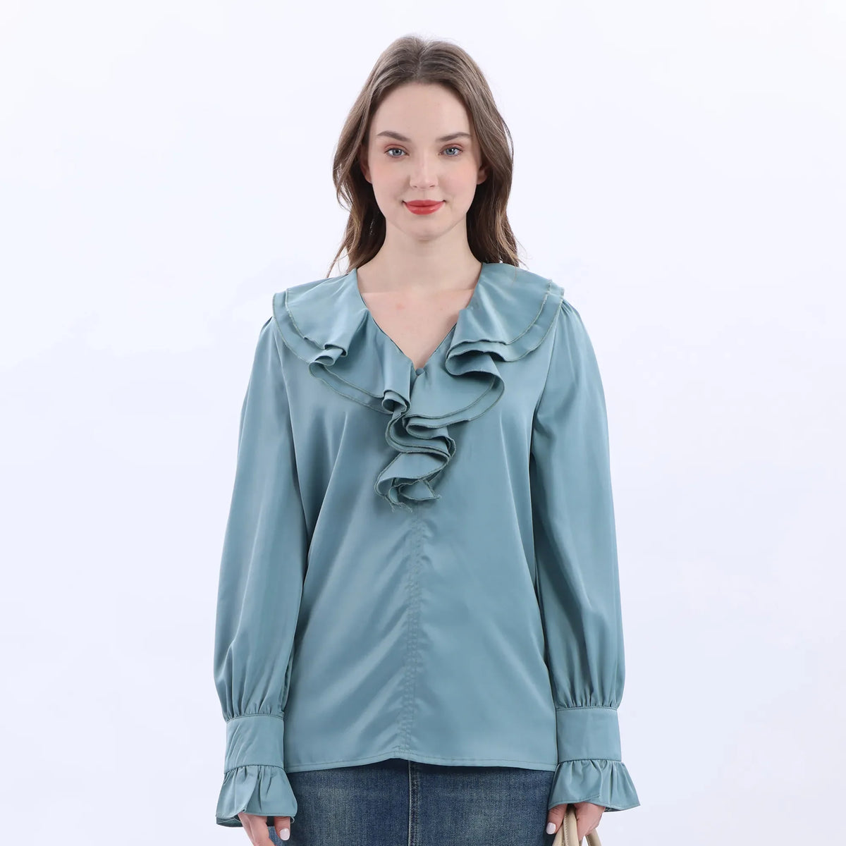 Plain Classic Blouse For Women Gray Blue Image