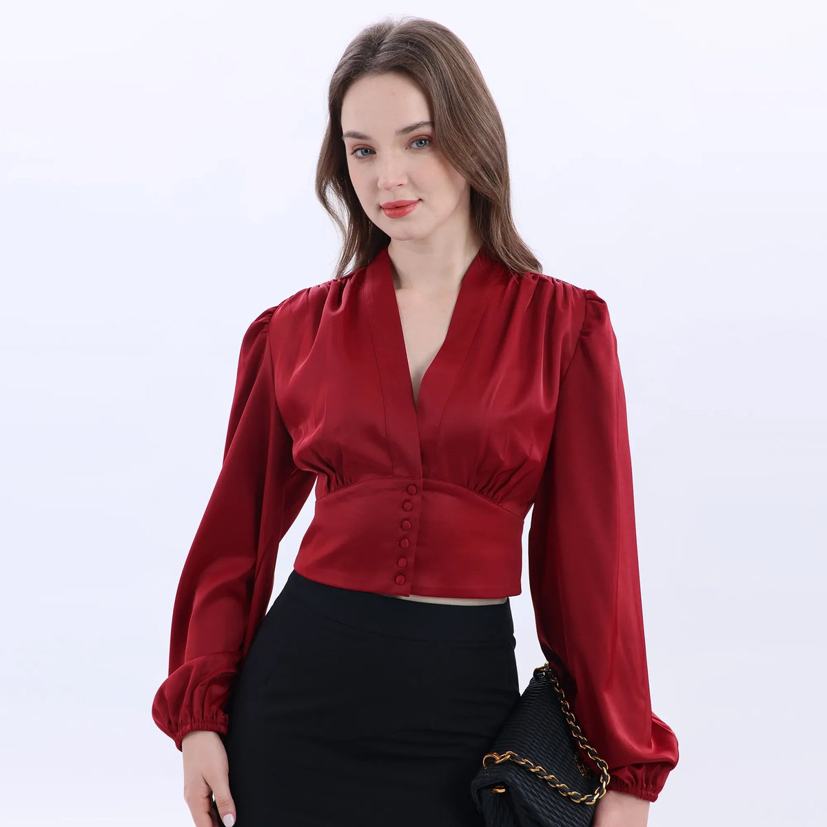 Elegant Satin Blouse For Women Maroon Image