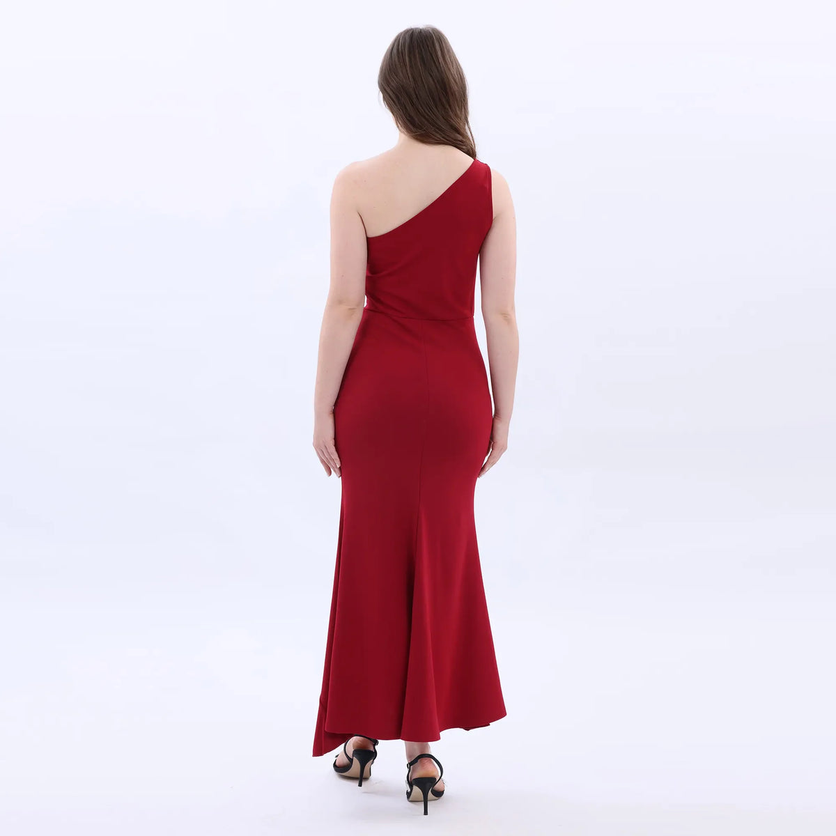 Red One-Side Sleeve Evening Dress For Women