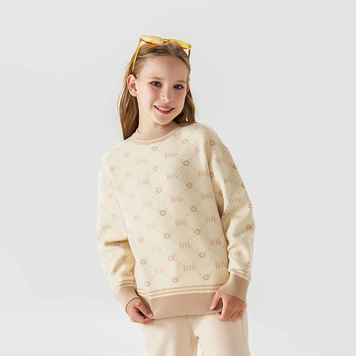 Prominent Print Fashion Sweater For Girls 100 | 3Y Beige 100 | 3Y,40.2,67.2,32, Image