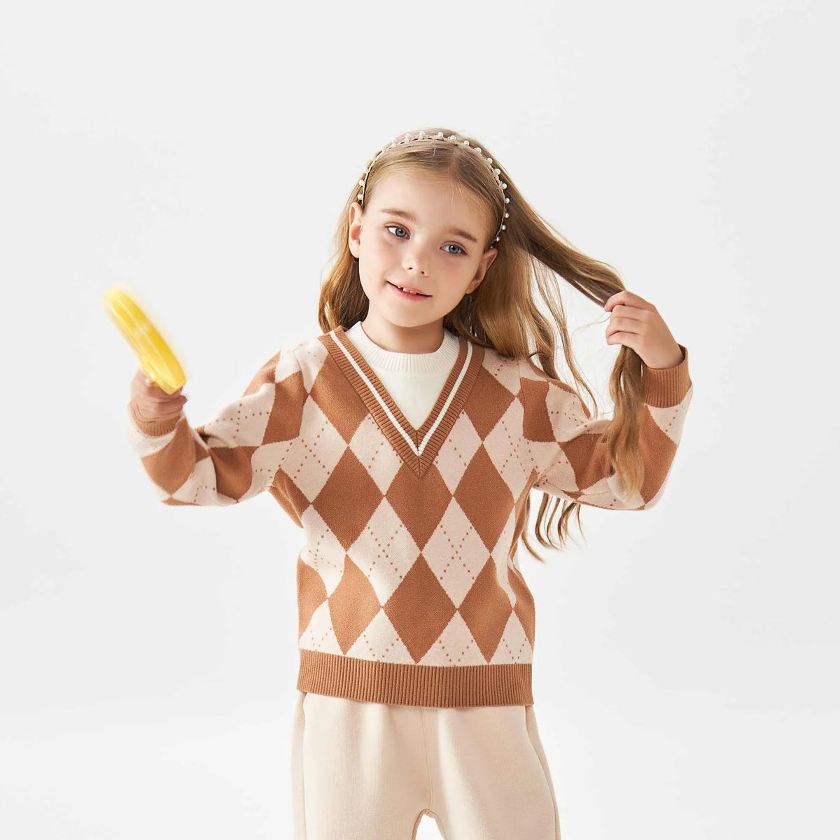 Checked Fashion Sweater For Girls 90 | 24M Coffee Checks 90 | 24M,38.5,64,32.5, Image