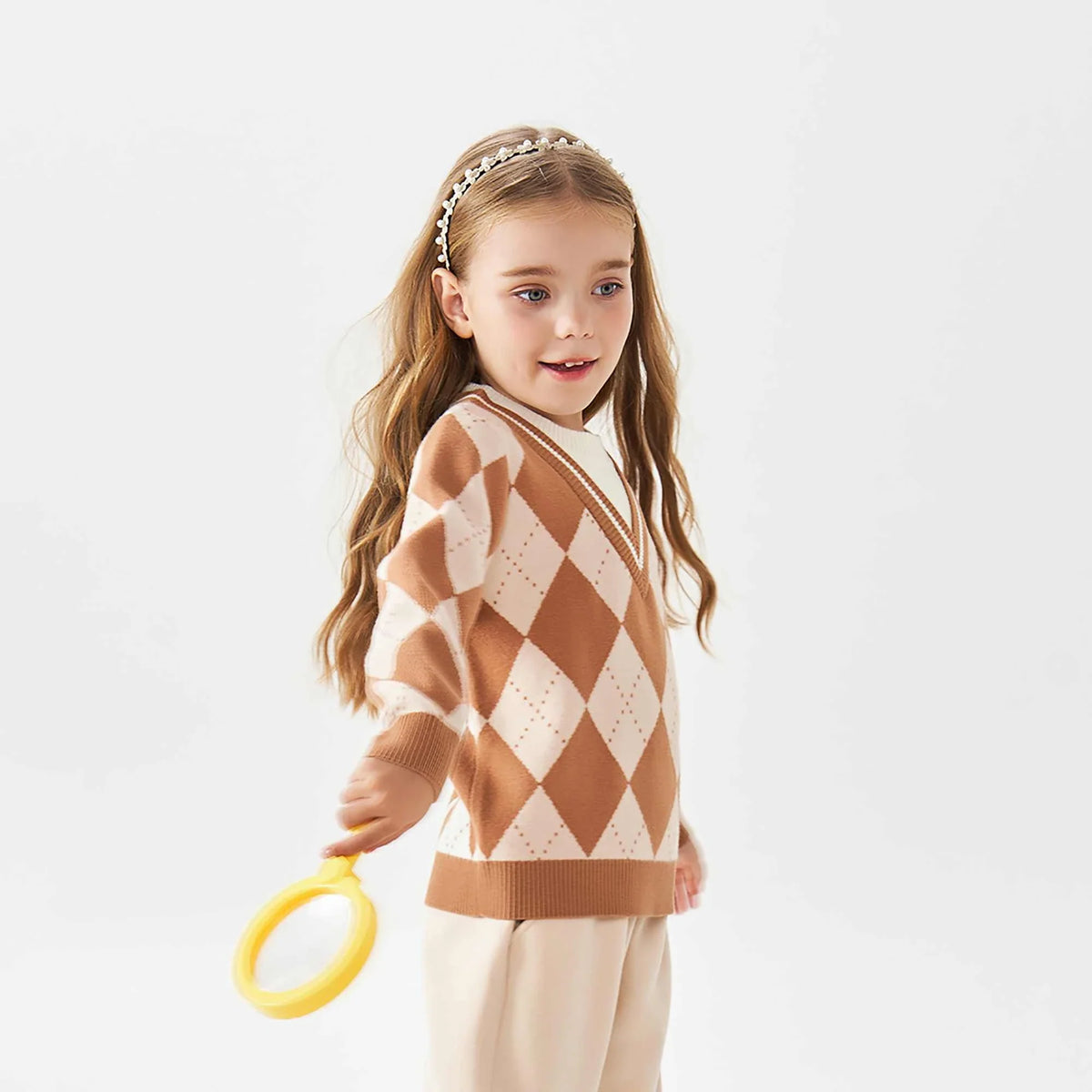 Checked Fashion Sweater For Girls Image