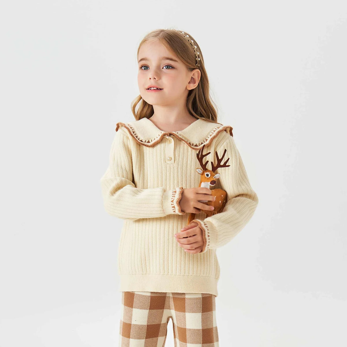 Prominent Print Fashion Sweater For Girls 90 | 24M Light Beige 90 | 24M,38,66,33, Image