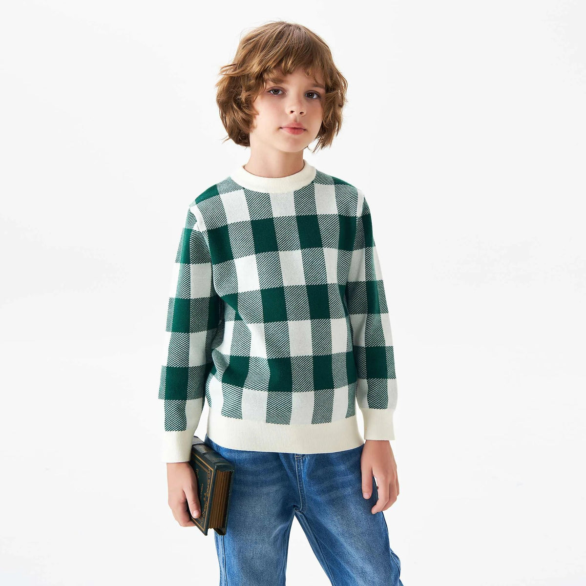 checked fashion sweater for boys image