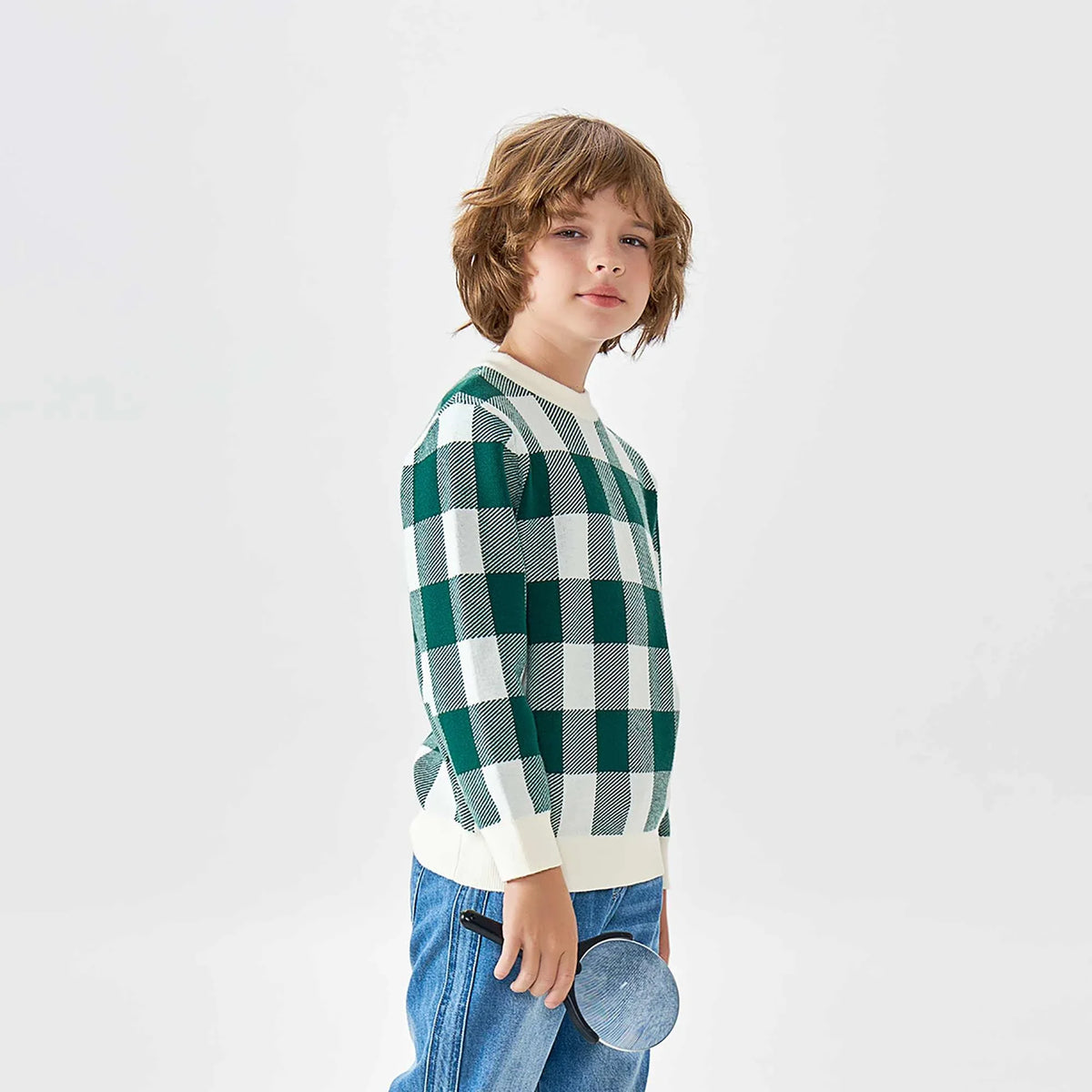 checked fashion sweater for boys image