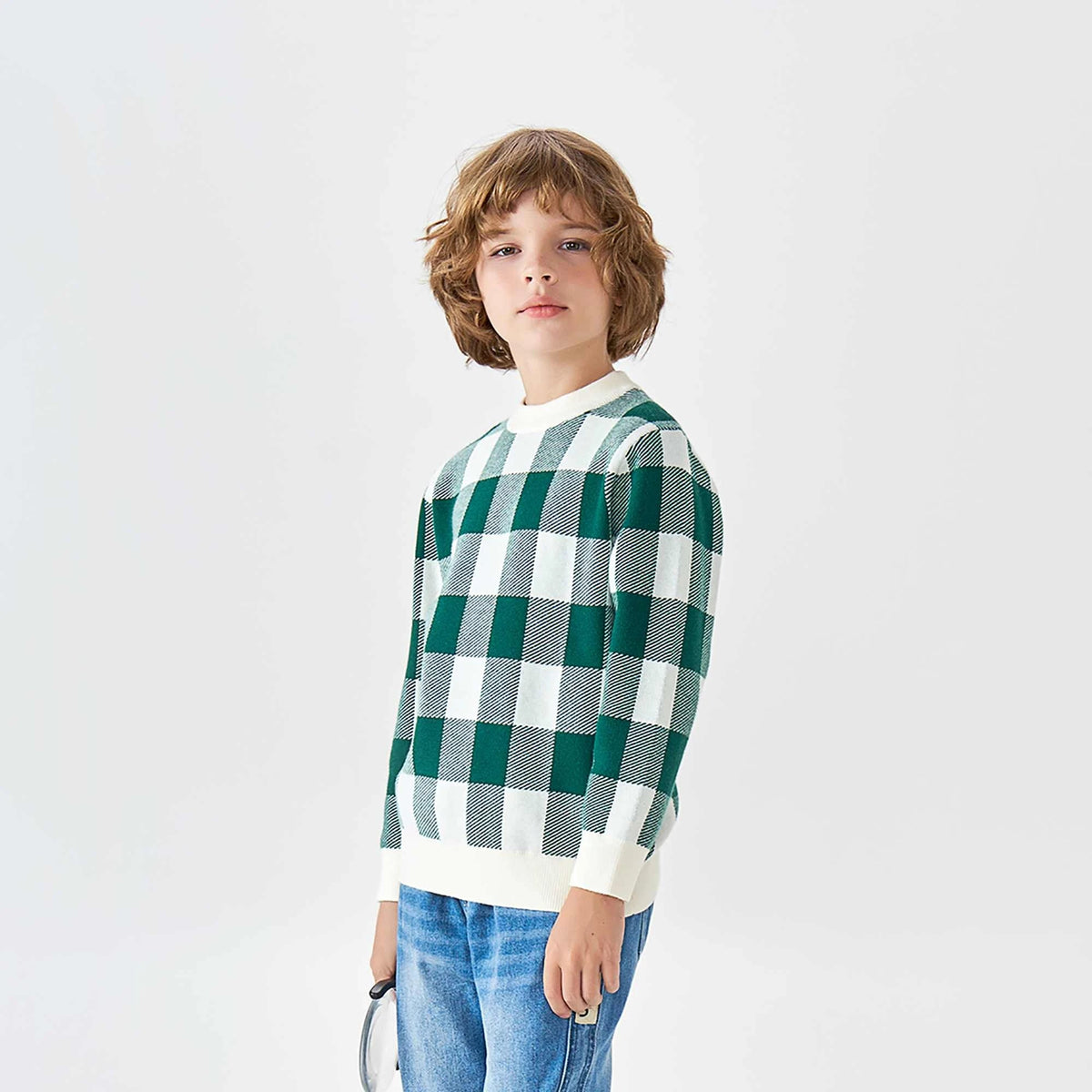 checked fashion sweater for boys image